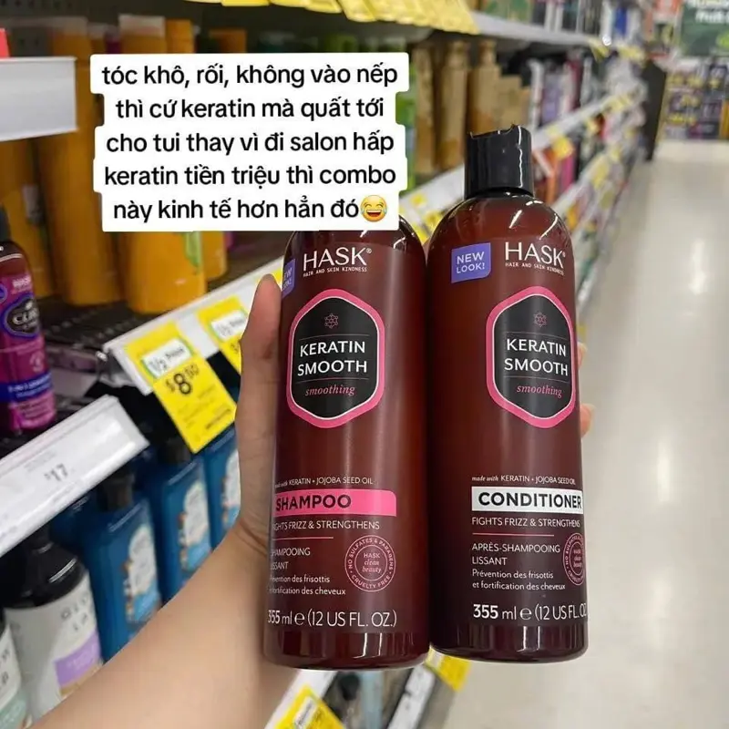 Dầu Gội Xả HASK KERATIN Dành Cho Mọi Loại Tóc , An Toàn Cho Cả Tóc Nhuộm . Giúp Tóc Suôn Mượt .