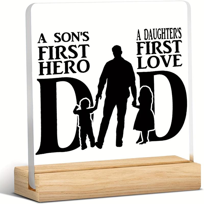 Letter Pattern Acrylic Desk Decoration with Wooden Stand, Desktop Ornament for Home Office, Gift for Dad Father 1