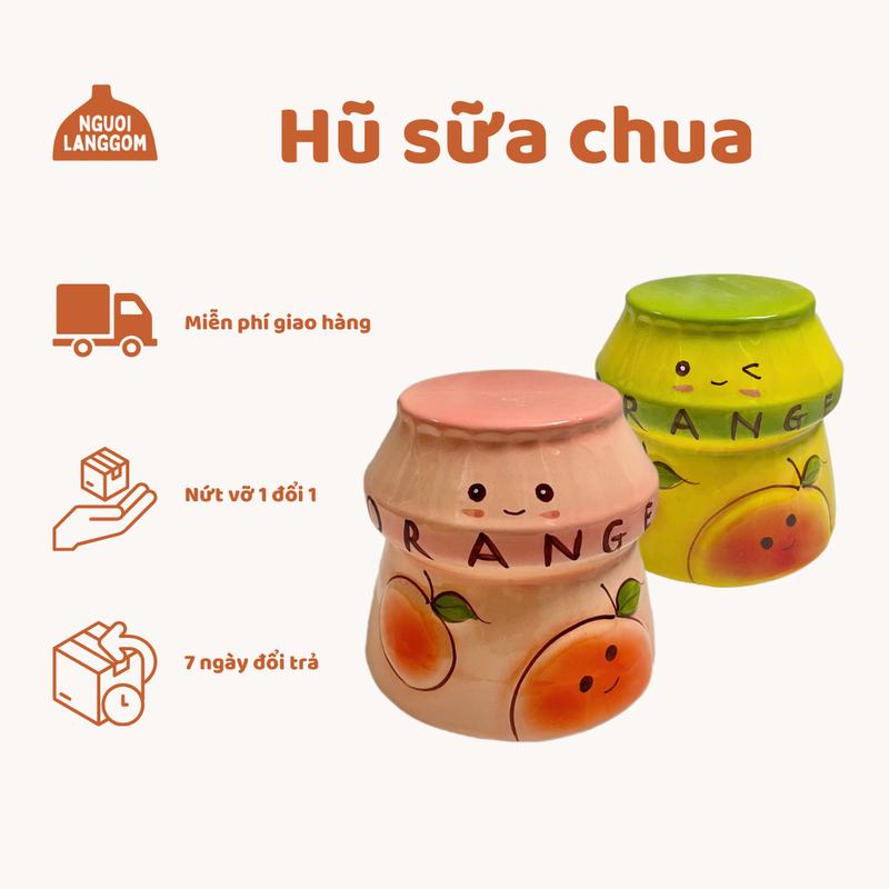 [lỗ tròn] Lợn đất heo đất ống heo tiêt kiệm decor - Hũ sữa chua - Bát Tràng