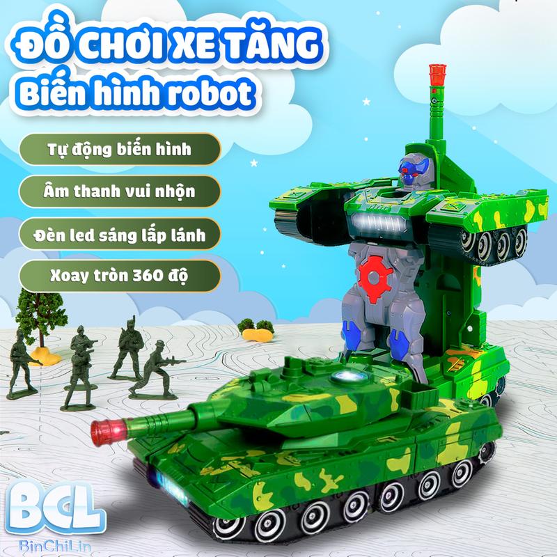 Xe Tăng Biến Hình Robot Tự Động Có Đèn Và Nhạc