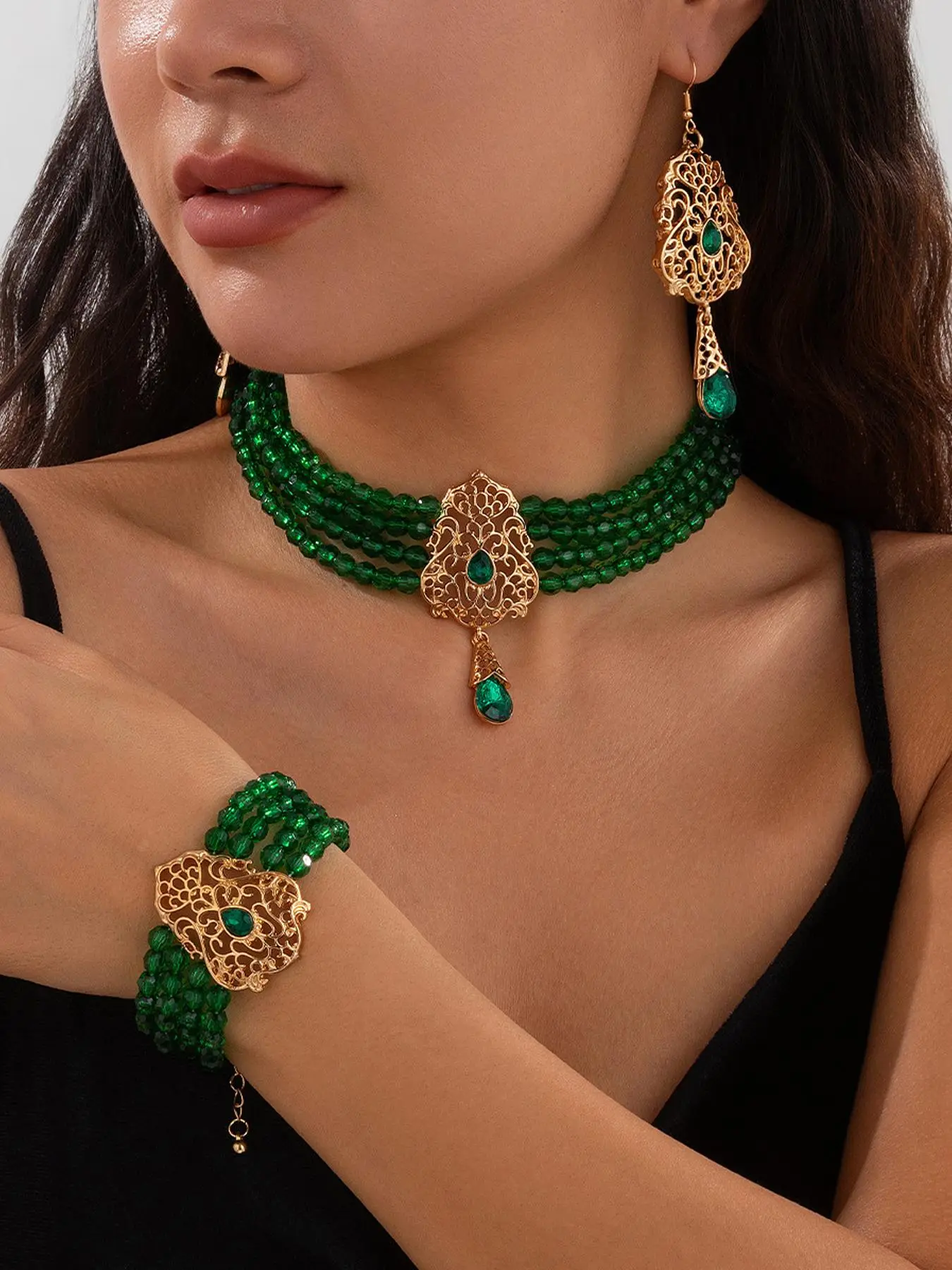 Women's Elegant Beaded Jewelry Set, Boho Style Jewelry Set Including Necklace & Earrings & Bracelet, Fashion Accessories for Party, Daily Decor for Girl