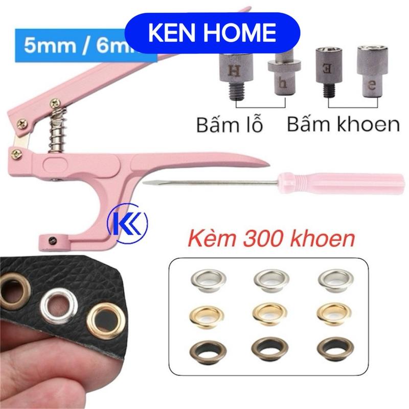Bộ dụng cụ kìm bấm khoen ore đa năng kèm 300 khoen mắt cáo cho may mặc , quần áo , giày da , túi xách 0