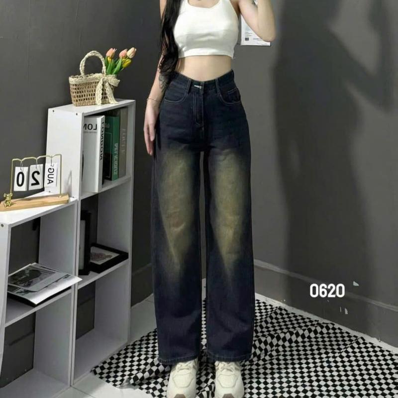 Product Introduction of Quần jeans suông trơn Cạp Siêu Cao cá tính phong cách thời trang cho phái đẹp_vải mềm mại dễ phối dồ đi chơi đi học (0620 khói_0693 nhạt) 6