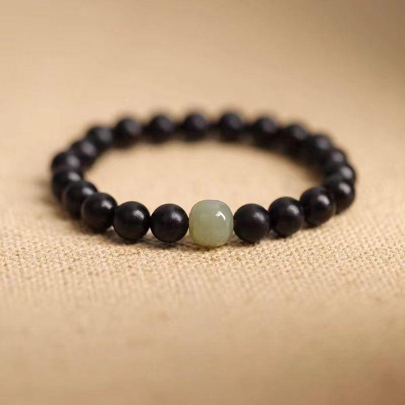 Product Introduction of 2025 Vintage Small Leaf Red Sandalwood Bracelet for Men and Women, Black Ebony, Golden Silk Sandalwood, Chinese Style, Playable Wooden Bracelet 2