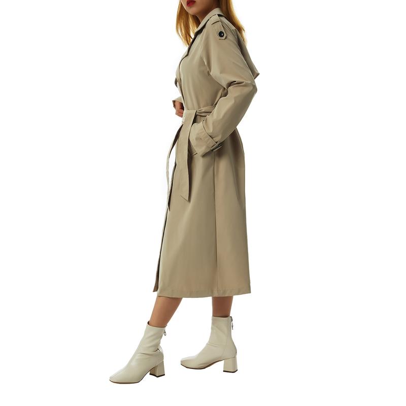 Product Introduction of Women´s Double Breasted Long Trench Coat, Classic Lapel Long Sleeve Windproof Overcoat with Belt Womenswear Army 41