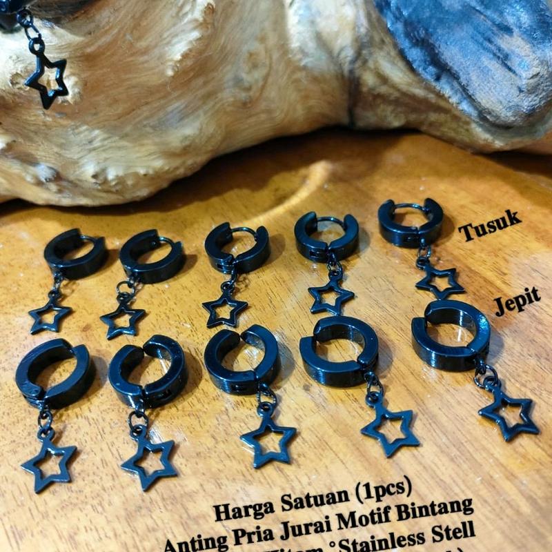 Anting pria titanium jurai bintang 1pcs Laki-laki 2