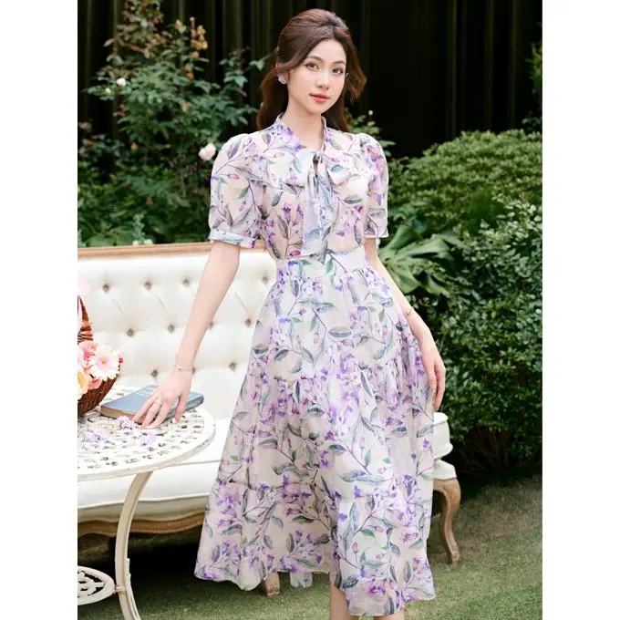 <Orchid LIVE>Set bộ tơ óng cộc tay phối  chân váy xòe tiểu thư Orchid - BH13X380