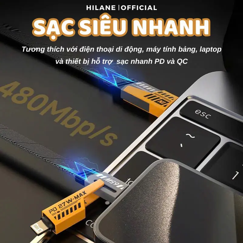 Combo 3 Cáp Sạc Nhanh Kèm 1 Củ Sạc 68W  Đa Năng 6