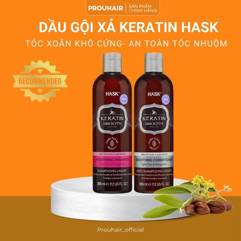 ￼Bộ dầu gội xả HASK KERATIN PROTEIN dành cho mọi loại tóc, an toàn cho màu nhuộm, không chứa Gluten 355ml