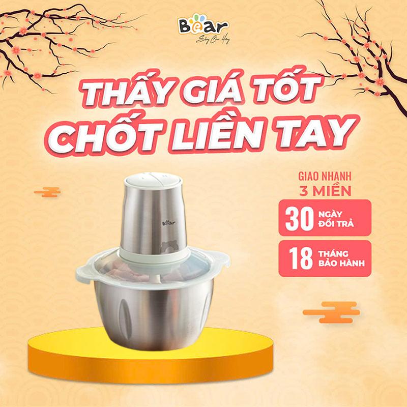 Máy xay thịt Bear inox 2L Tiếng Việt bảo hành 18 tháng, CH-4H03F -  Đa Năng Cối Xay Thịt Máy Xay Nhanh Xay Nhuyễn Thịt Cá Xay Mạnh Mẽ 4 Lưỡi Dao