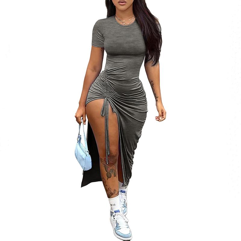 Casual Solid Split Joint Asymmetrical O Neck A Line Dresses Casual Solid Split Joint Asymmetrical O Neck A Line Dresses