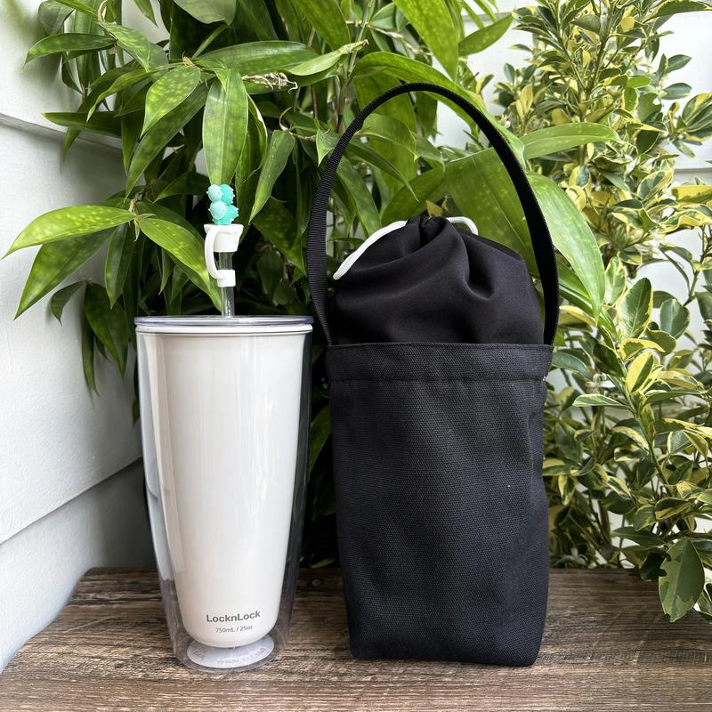 Túi đựng ly đựng bình nước bottle bag vải canvas đen in hình Teddy phi hành gia Hiany AB07 4
