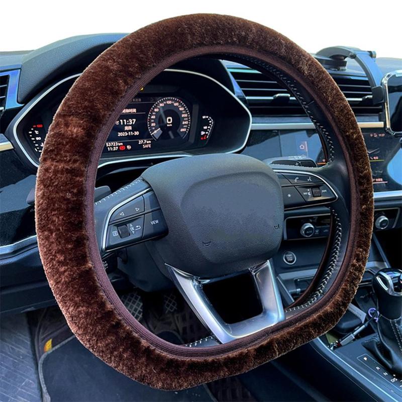 Product Introduction of High Quality Warm Car Steering Wheel Cover Gearshift Handbrake Cover Plush Thick Black Protector Super Women Decoration Soft Pink Man 19