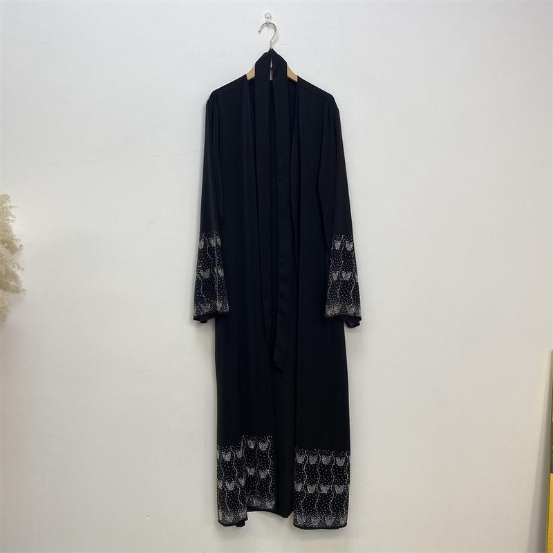 Product Introduction of Trendy Muslim Slim Fit Cardigan with Pockets Fashion Middle Eastern Embroidered Abaya 1431 15
