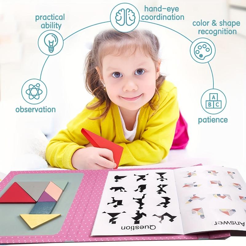 Product Introduction of Tangram Puzzle Book, Random Color Tangram Puzzle Toy, Early Education Learning Challenge Toy, Gift for Boys & Girls 7