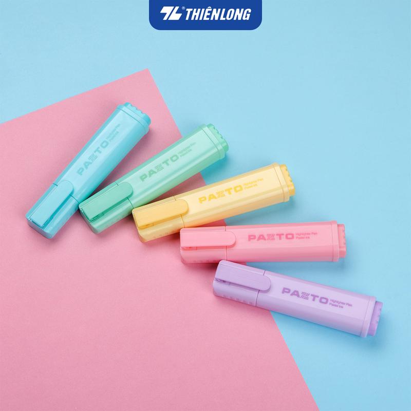 Bút dạ quang màu Pastel Thiên Long Flexofice Pazto rửa được, không để lại vết khi photocopy, không lem chữ FO-HL009/VN