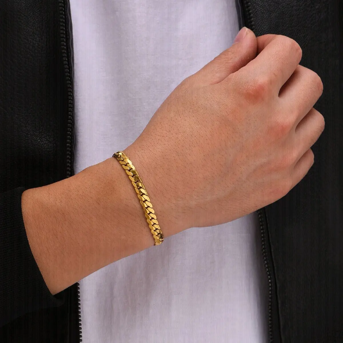 Gelang Titanium Pria Wanita Model Sisik Naga Rantai Silver Gold