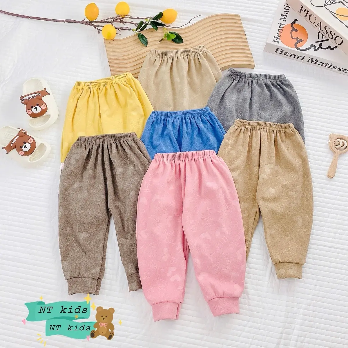Q07 Combo Quần giữ nhiệt cho bé chất zip lông 2 mặt vải quảng châu họa tiết dập chìm xịn đẹp mềm ấm cho bé 4-14kg