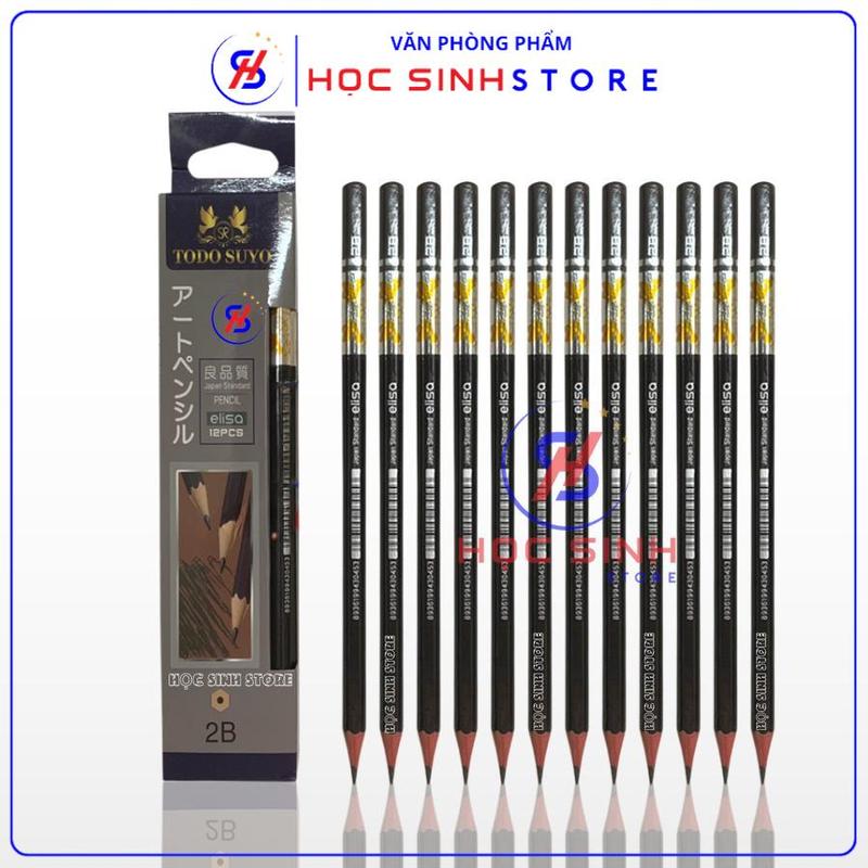 Hộp 12 Cây Bút Chì Gỗ Elisa TODO SOYU, Than Chì Tốt, Chuốt Không Gãy Vụn. Màu Chì Đậm - Đều(2B, 3B, 4B, 5B, 6B, 7B, 8B, 9B, 10B)