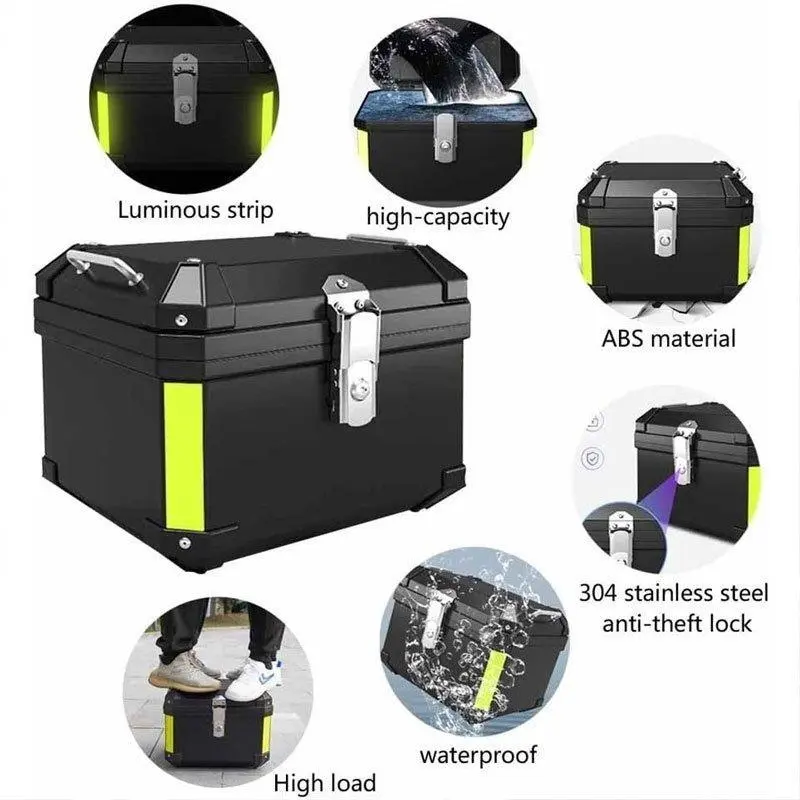 【Large Capacity】45L Motorcycle Top Box with Base & Lining Aluminium+ABS ...