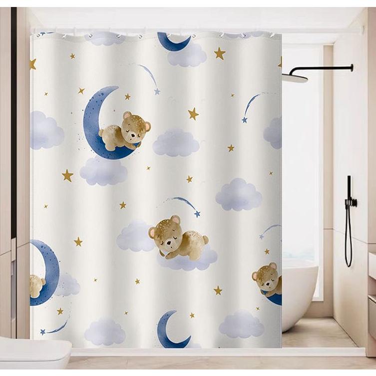 Rèm treo cửa Rèm khoen lỗ Rèm Dán tường GẤU MẶT TRĂNG hiện đại Decor Trang trí Chống nắng Nhà cửa Nội thất Đời sống Tiện lợi 