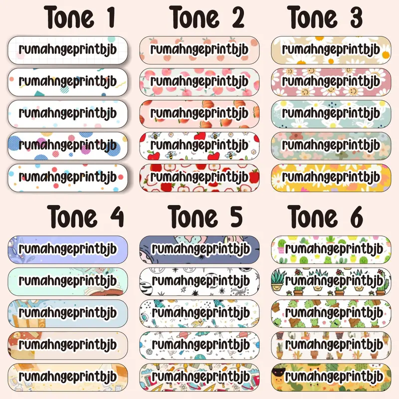 STIKER LABEL NAMA 6X0,7 CM PULPEN, KOTAK MAKAN, BUKU, BOTOL MINUM VYNIL WATERPROFF AESTHETIC CUSTOM NAMA 1