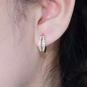 PERHIASAN WANITA ANTING CLIP TITANIUM MOTIF PERMATA DUA BARIS TERBARU GOLD ANTI LUNTUR