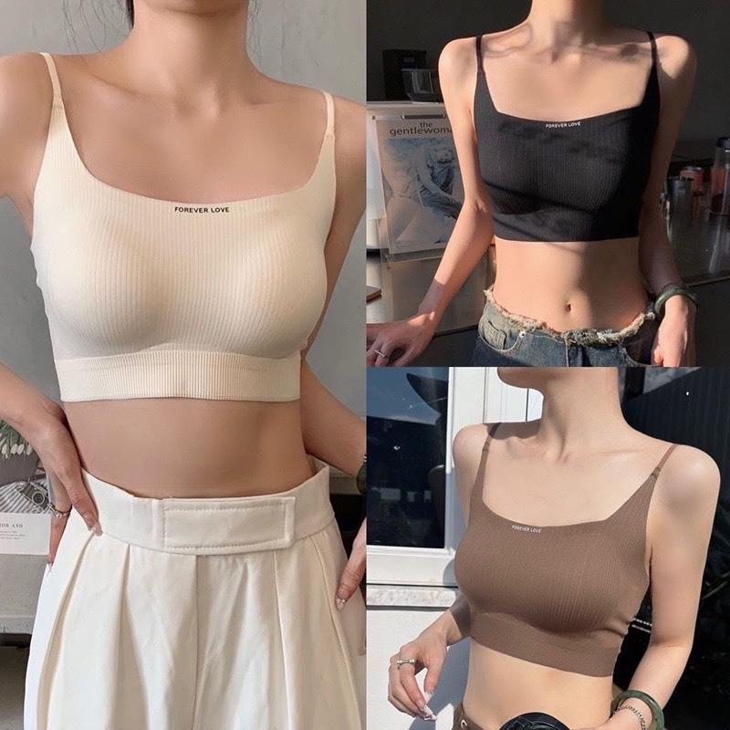 Combo 2 (hoặc1) Áo Bra Cotton Gân Tăm Mềm Mịn, Đệm Mỏng, Freesize, in chữ Forever Love 4