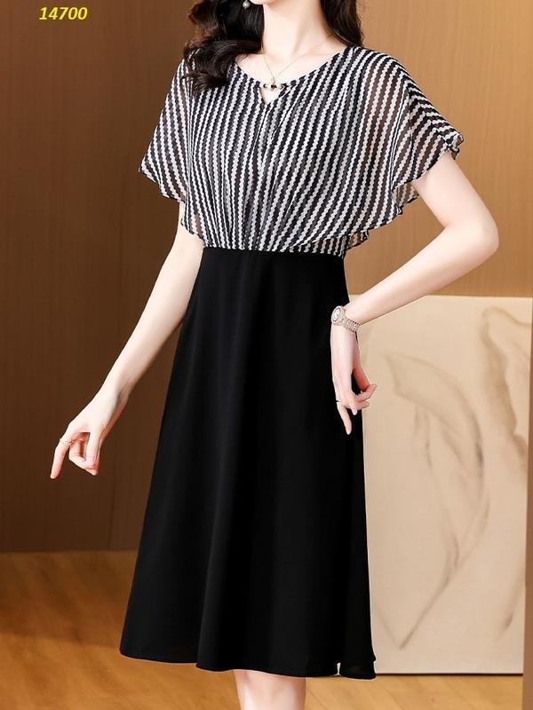 Đầm xòe phối voan kẻ sọc tay tiên cách điệu (voan, chéo nhật)-14700 8