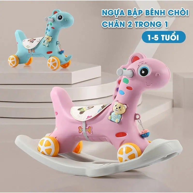 [FREESHIP] Ngựa bập bênh chòi chân 2in1 cho bé, có nhạc và đèn 1