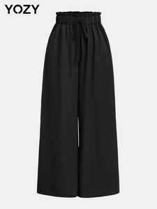 YOZY Women's All Seasons Solid Tie Front Elastic Waist Wide Leg Pants, Solid Drawstring High Waisted Straight Leg Trousers for Daily Wear, Women's Bottoms for All Seasons