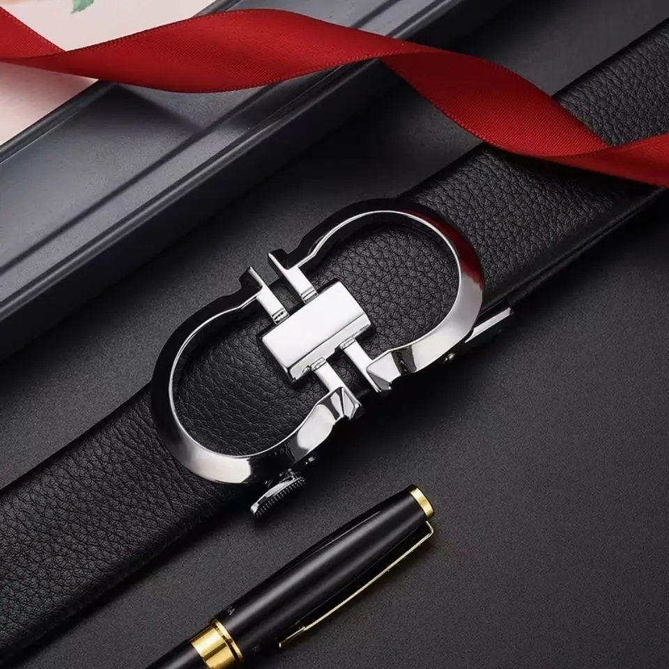 2025 Trendy Men's Genuine Leather Belt Automatic Buckle Business Casual Suit Belt for Young Men