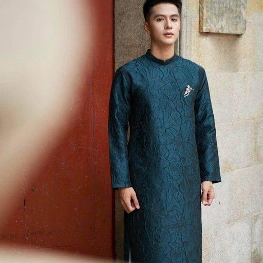 ÁI AZ  Áo Dài Nam Cách Tân Gấm Vân Dáng Ngắn Khóa Sau N002 8
