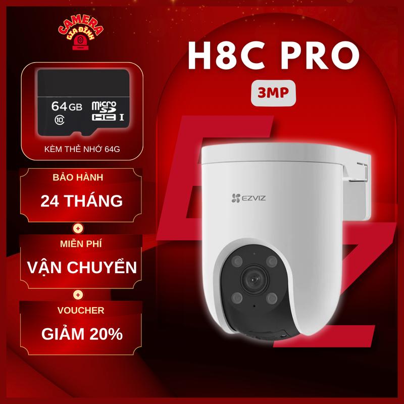   COMBO  Camera Wifi EZVIZ H8C PRO 3MP 2K+Thẻ 64G+kèm hộp kĩ thuật Gắn camera quay quét 360 độ đàm thoại 2 chiều có màu ban đêm Phát hiện chuyển động chống bụi chống nước IP66 