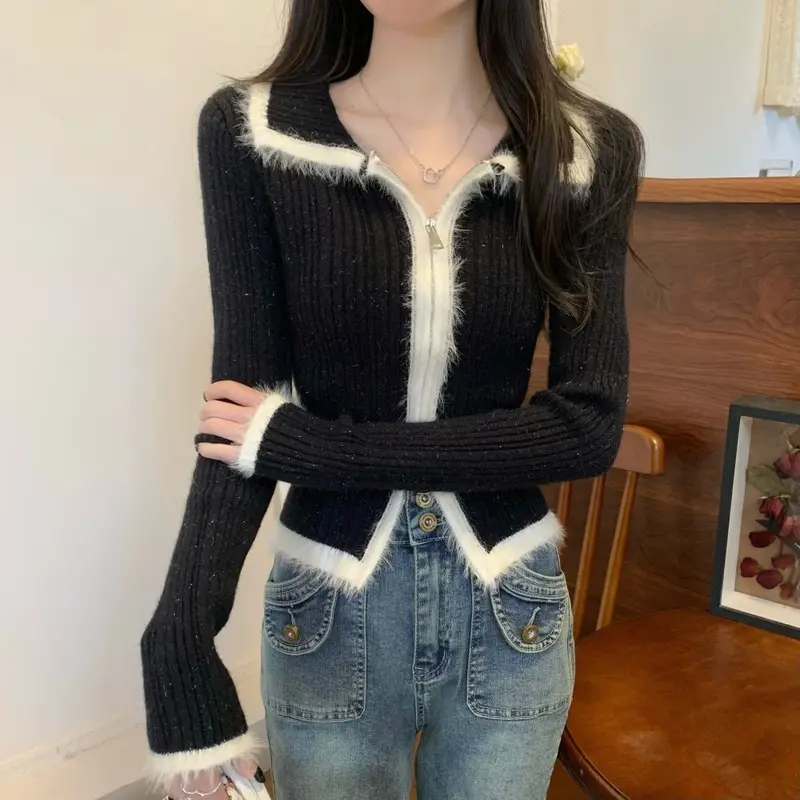 Áo Cardigan Dệt Kim Nhồi Bông Giáng Sinh, Màu Đỏ, Dành Cho Nữ, Thích Hợp Cho Mùa Thu Và Mùa Đông, Có Thể Mặc Bên Trong, Khóa Kéo Đôi, Áo Len, Áo Sơ Mi Lớp Cơ Bản Top Women 6