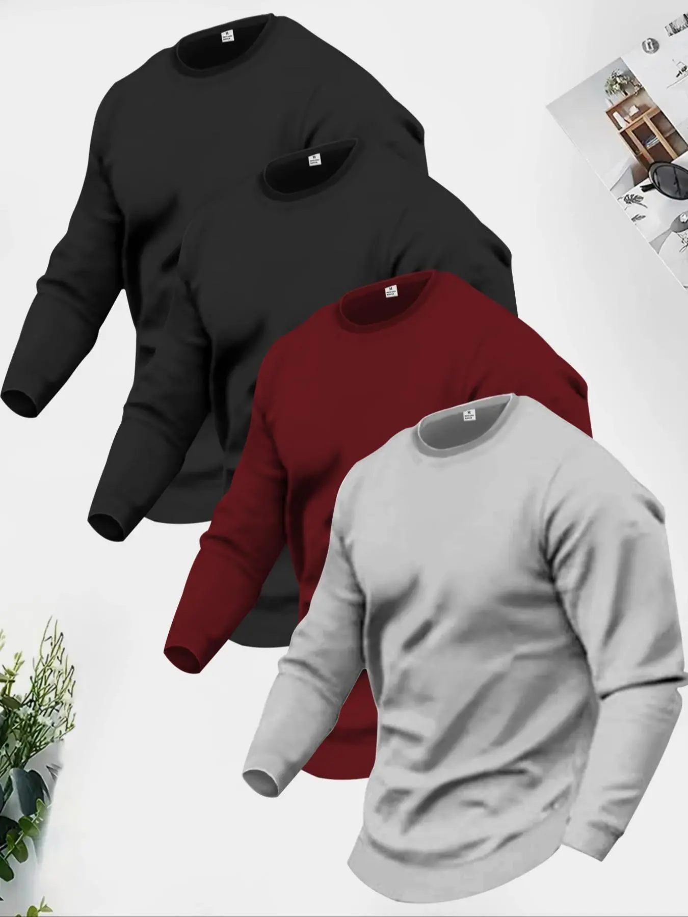 Men's Solid Color Crew Neck Sweatshirt, Regular Fit Casual Long Sleeve Pullover for Fall & Winter, Men's Clothes for Daily Wear