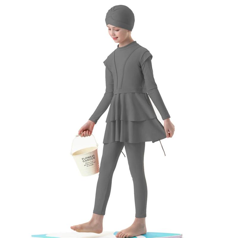 Product Introduction of New 2024 Islamic Dubai Modest Abaya 3 Piece Set Black Burkini Muslim Kids Swimwear Girl With Swim Cap Femme Musulmane Clothing 6