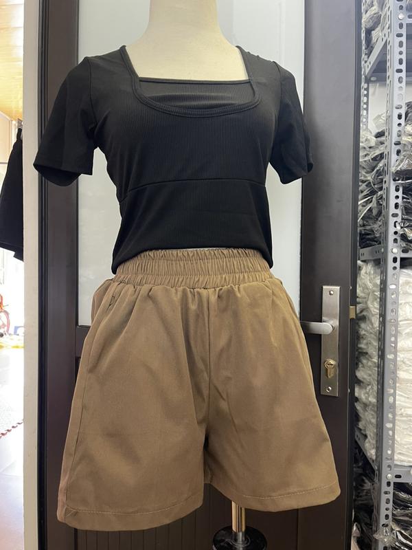 quần đùi thô túi sườn siêu xinh 3 màu Nữ Women Pants Umi Đen 0