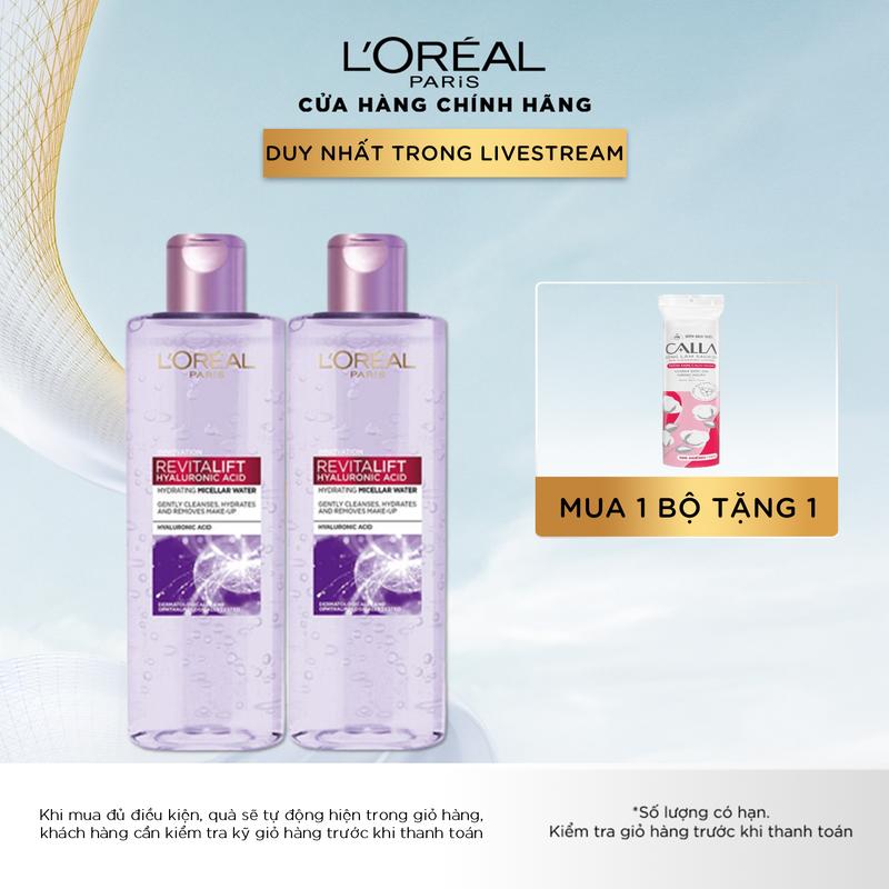 Bộ Nước Tẩy Trang L'Oreal 3 In 1 Micellar Cấp ẩm L'Oreal Paris Revitalift Hyaluronic Acid 400mlx02 Cosmetic Trang Điểm