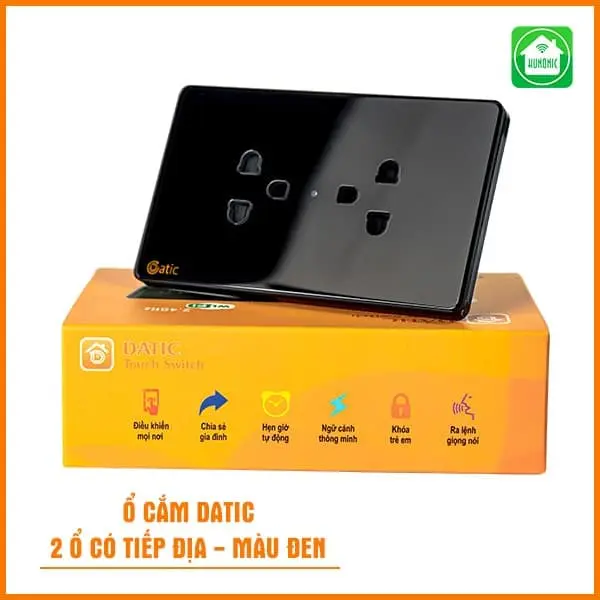 [Ổ Cắm Datic] 2 Ổ Có Tiếp Địa Màu Đen/Màu Trắng( Hununic)
