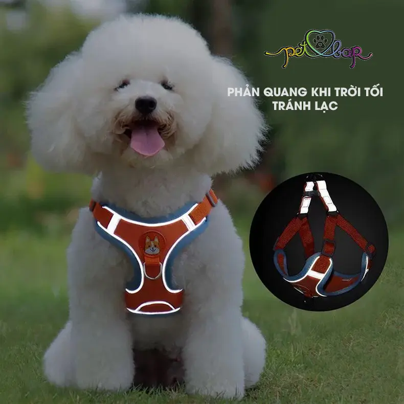 [2-14kg] Dây dắt cho thú cưng mặt cún chất liệu siêu mềm có viền phản quang chống lạc 1