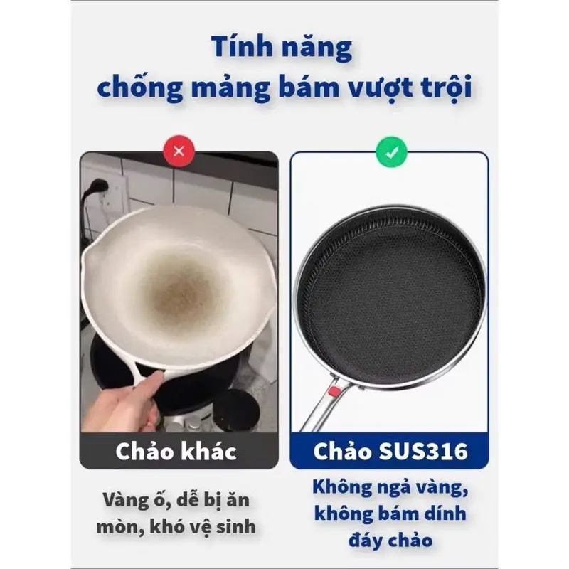 Chảo Vân Tổ Ông Size 28 Chất Liệu Inox 304 Dùng Cho Mọi Loại Bếp, Chống Xước Chống Gỉ c hảo chao chong 2