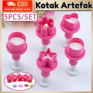5Pcs Cetakan Kue Biskuit Bentuk Hati / Bintang / Kancing / Plum Cookie Cutter Cake Cetakan Multifungsi