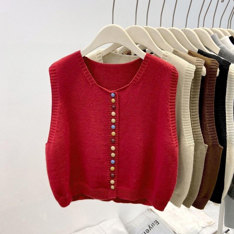 Áo Vest Cổ Tròn, Dệt Kim, Dành Cho Nữ, Dáng Rộng Vừa Vặn, Thời Trang, Thích Hợp Cho Mùa Xuân Và Mùa Thu, Váy Băng Quấn Áo Len gile  cổ  tròn 4