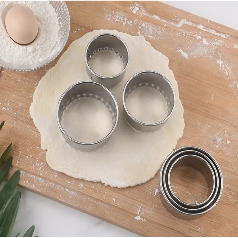 Bộ 3 món khuôn làm bánh bao Bao bì hiệu quả Máy cắt bột bằng thép không gỉ Phụ kiện cắt Công cụ nhà bếp tròn cho nhà bếp gia đình Làm bánh và nấu ăn 3