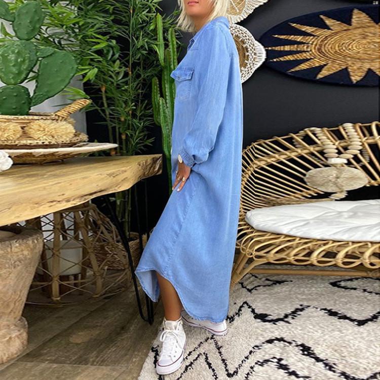 Product Introduction of 2024wish Popular Denim Long Skirts New Blouse Collar Denim Casual Skirt Dress 4