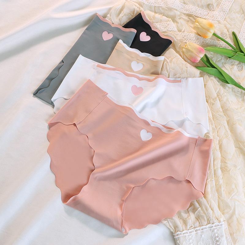 Set 10 quần lót nữ đúc su viền sóng cạp thấp không lộ viền họa tiết trái tim Chất Su Mát Lạnh Women