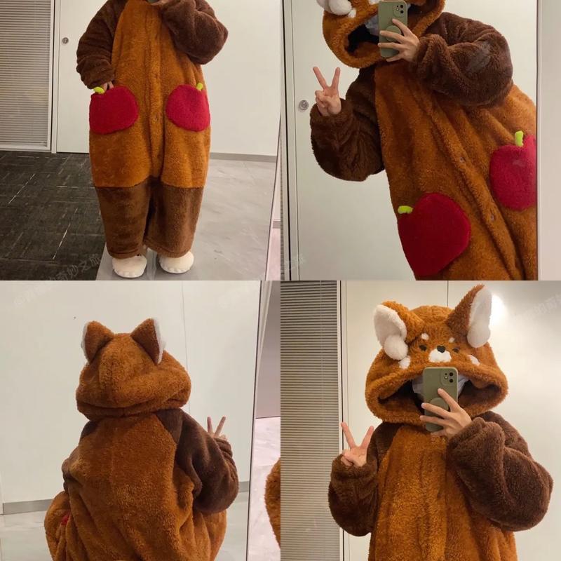 [QC][40-70kg]Áo choàng/Váy/ Bộ liền ngủ lông dài tay GẤU TRÚC ĐỎ mềm mại ấm áp Nữ Women Voi Nhung Nho áo