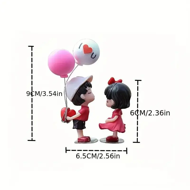 Cartoon Couple Design Car Decoration, Cute Balloon Couple Car Ornament with 4 Sticker, Car Dashboard Ornaments, Car Interior Accessories for Women & Girls 5