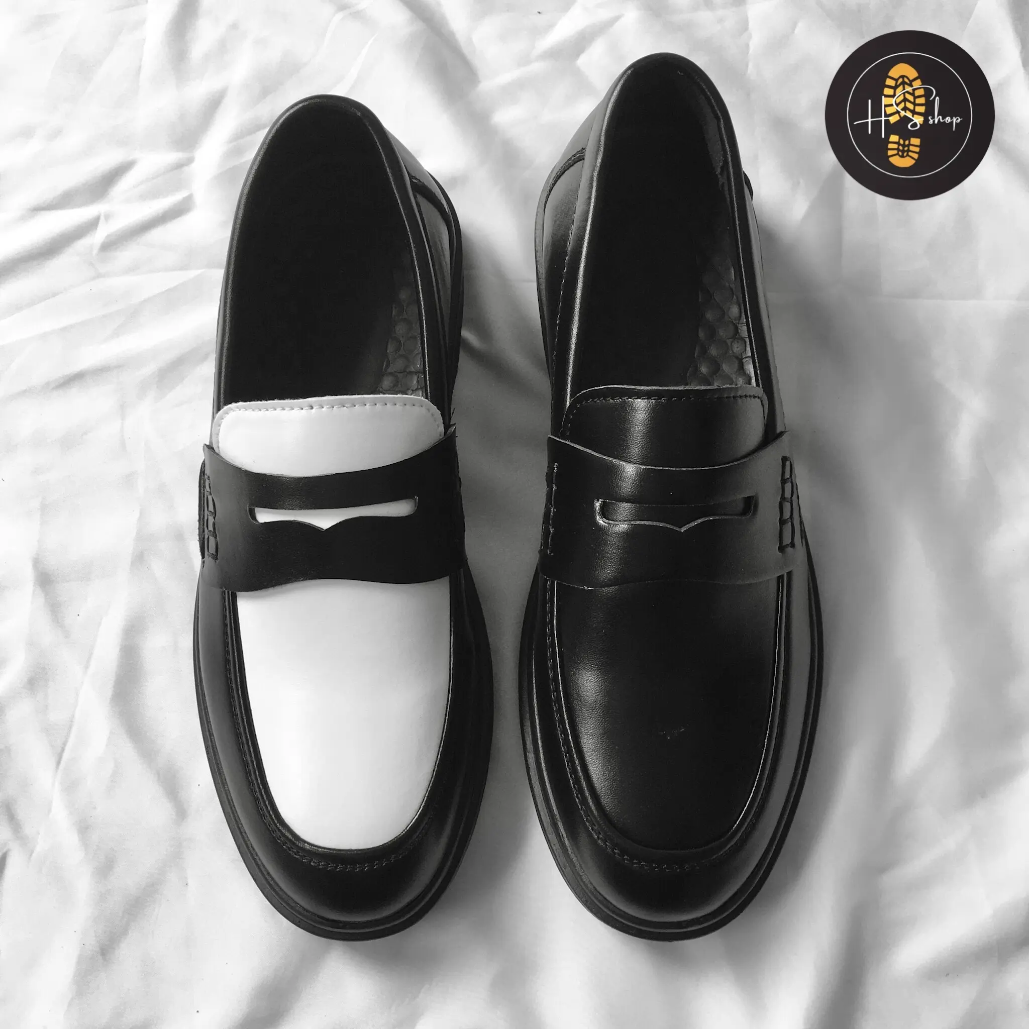 HSSHOP Giày Lười Penny Loafer Black White TIBAS Da Nguyên Tấm, Giày Sơn Tùng Đế Phíp Cao Cấp Shoes Nam Nam giay dadinh luoi